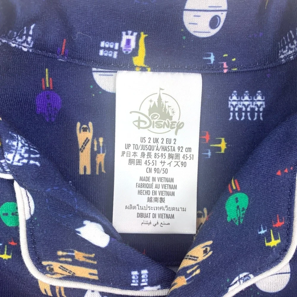 Disney Store Star Wars Pajama Set Kids Sz 2 Blue Death Star Falcon Droids Chewie